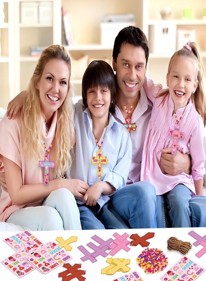 بيومي مجموعة بيومي لصنع قلادة الصليب الديني - 28 قطعة، مجموعة صنع يدوية دينية، صليب لاصق وخرز، قلادة مسيحية، يسوع يحبني، ديكور، أنشطة حفلات نسائية - Image 4